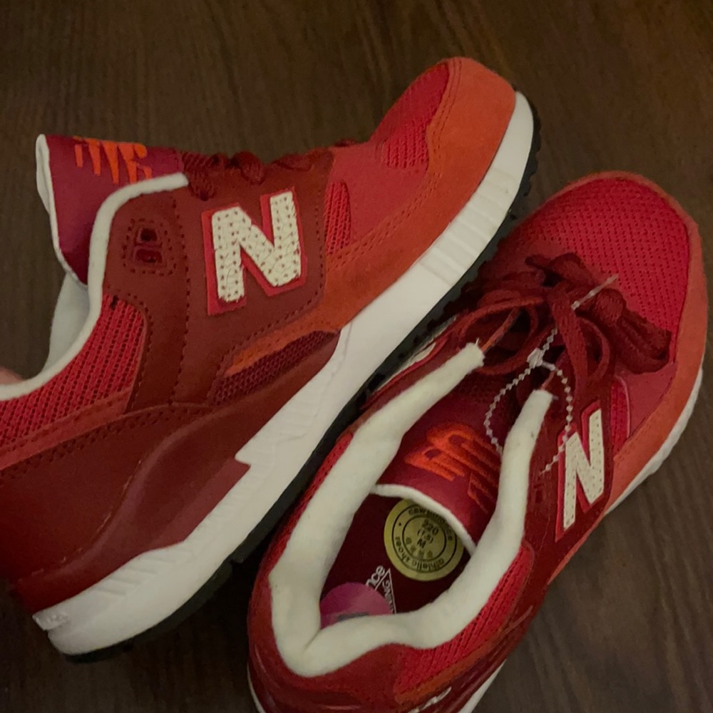 Red and white New balances
